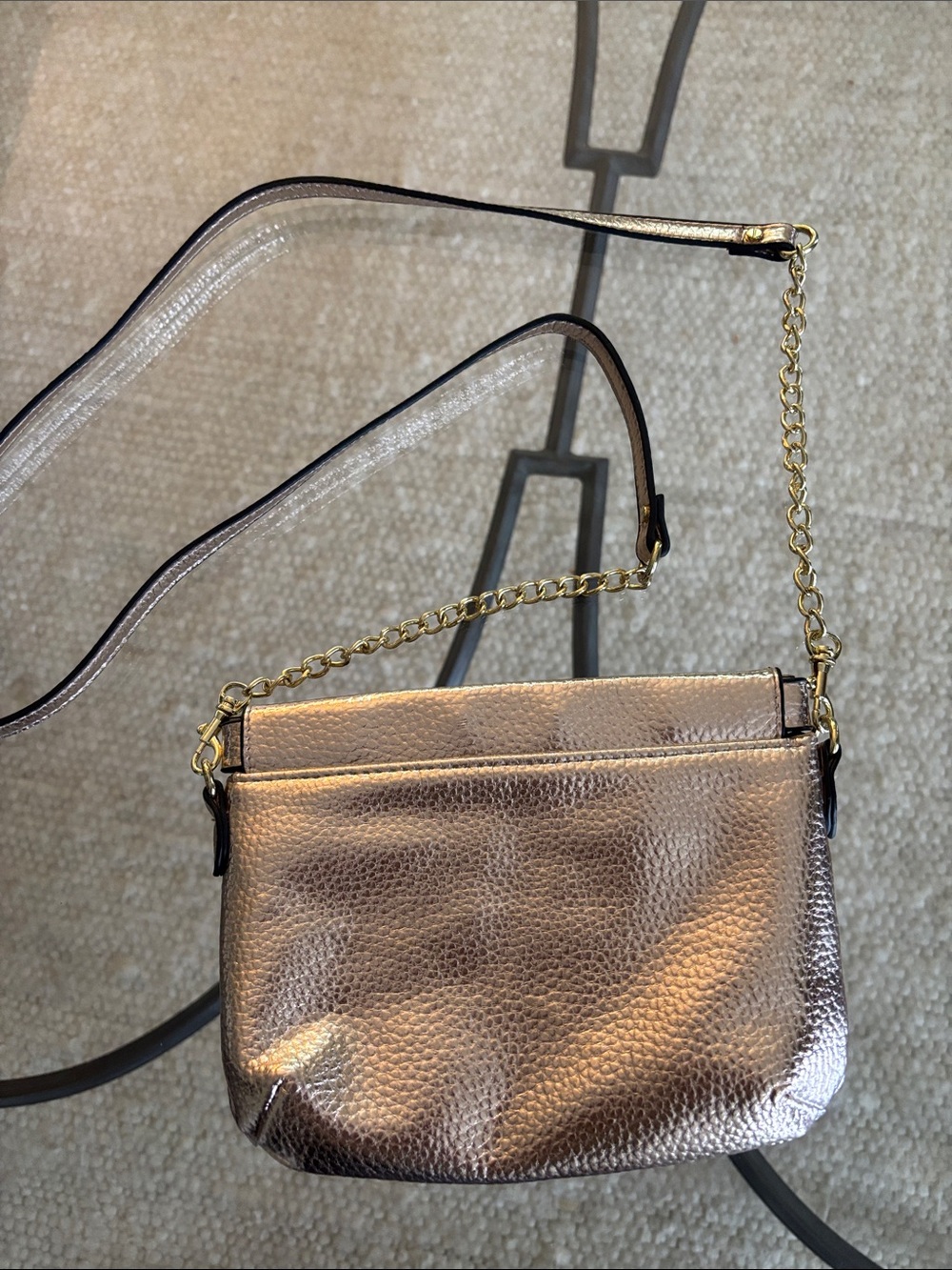 a new day Metallic Rose Gold Crossbody Bag with Gold Chain